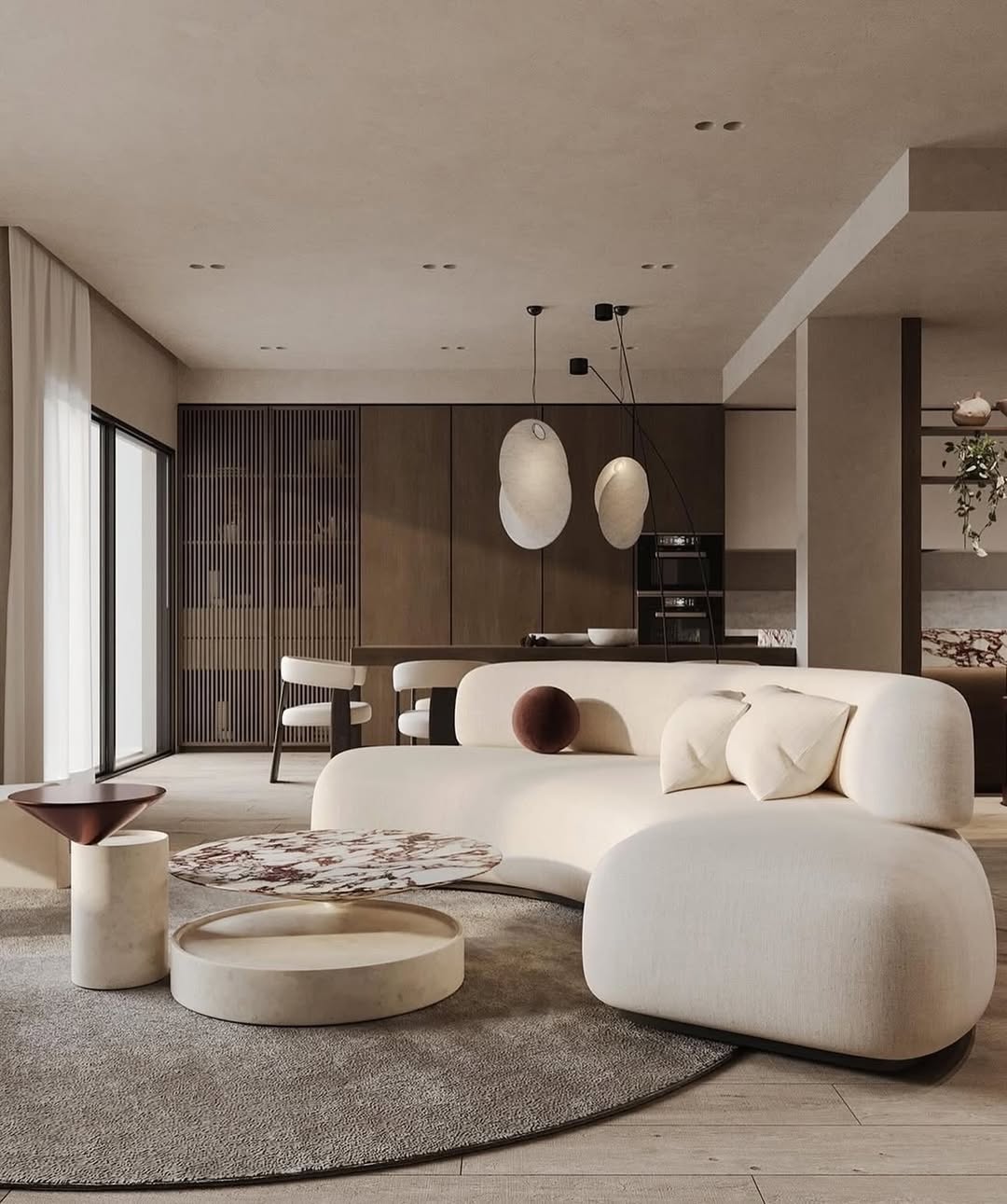 Modern Sculptural Brown Living Room