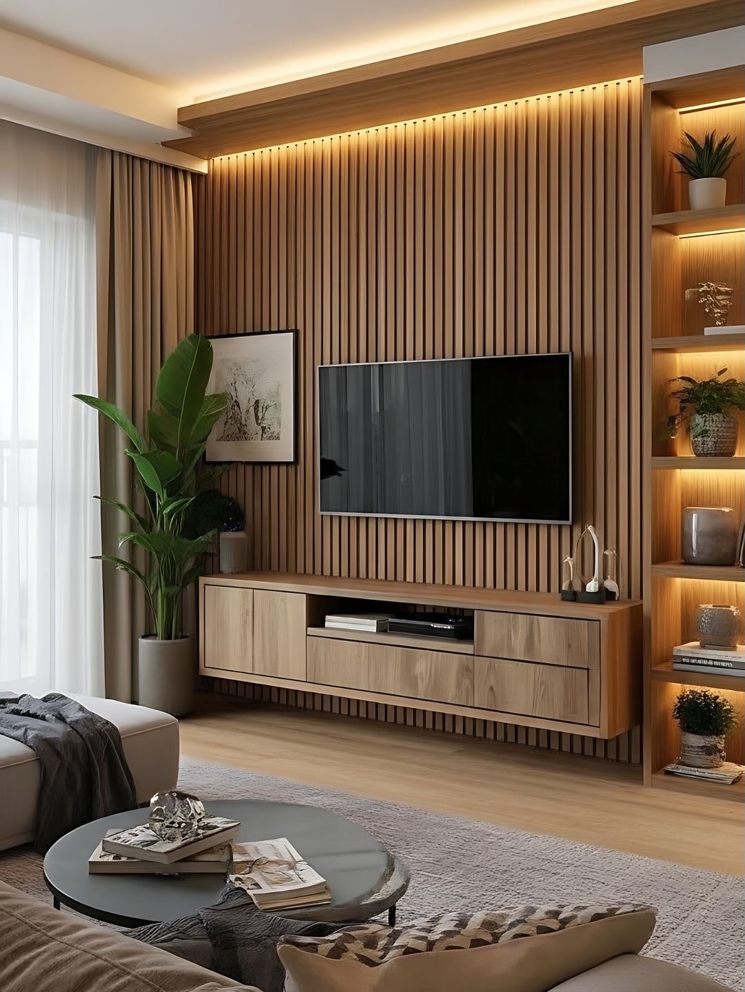 Warm Wood Slat Cozy Corner