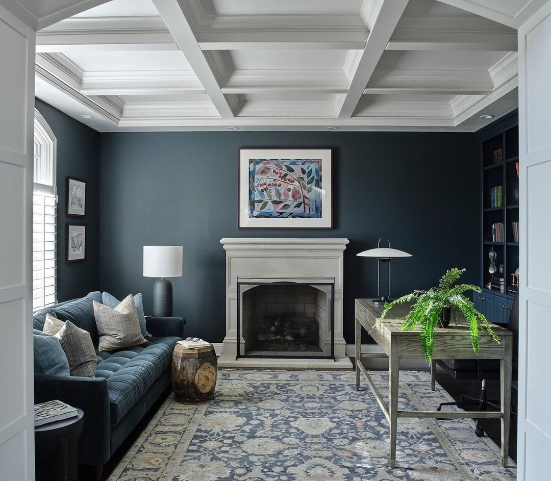 Deep Blue Fireplace Office