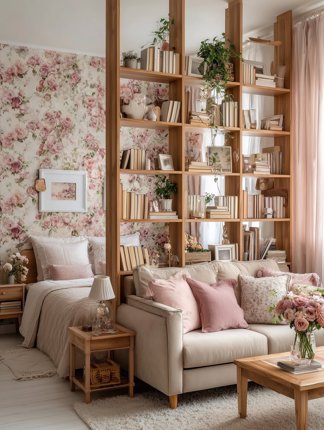 Soft Rose Library Wall