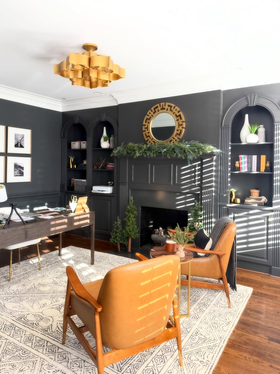 Moody Glam Fireplace Office