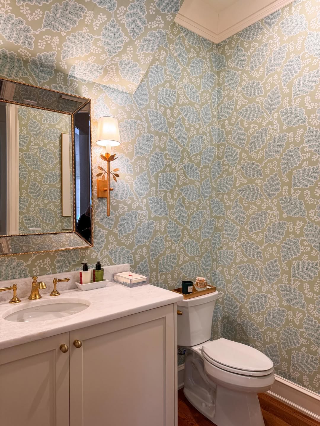 Sage Leaf Wallpaper Powder Room