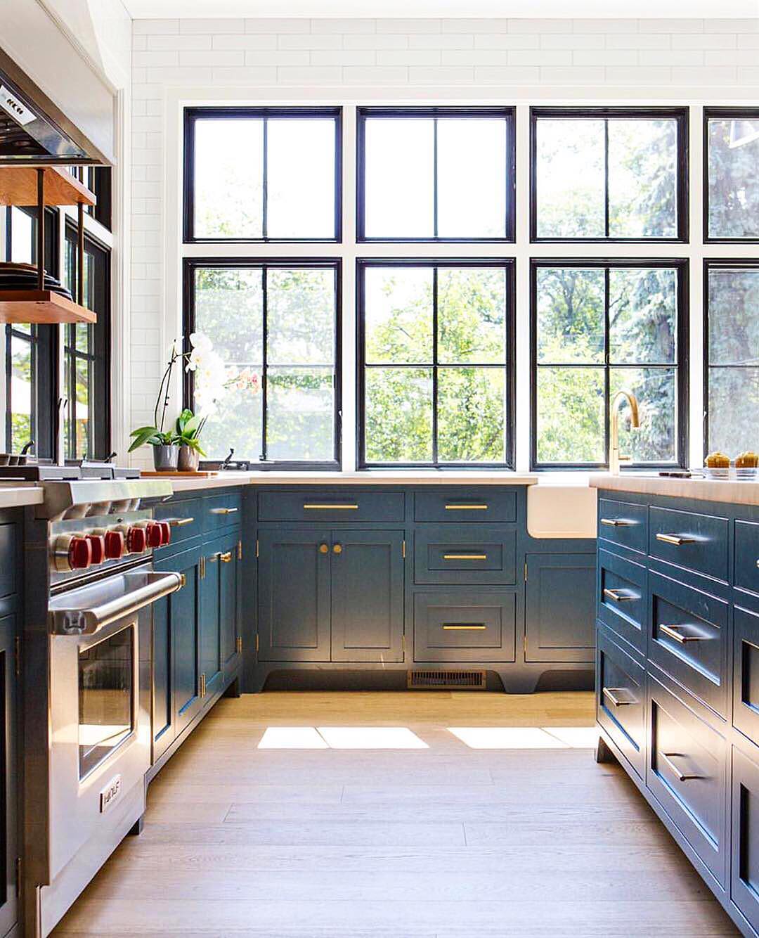 Sunlit Navy Window Kitchen