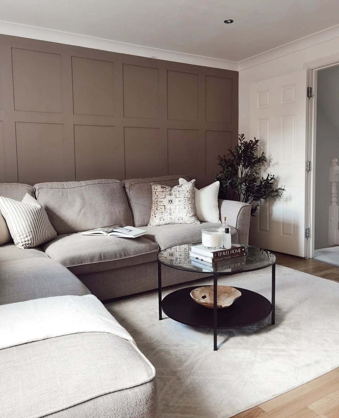 Warm Taupe Panel Wall Living Room