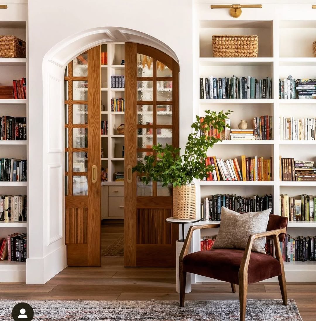 White Built-Ins with Arched Doors